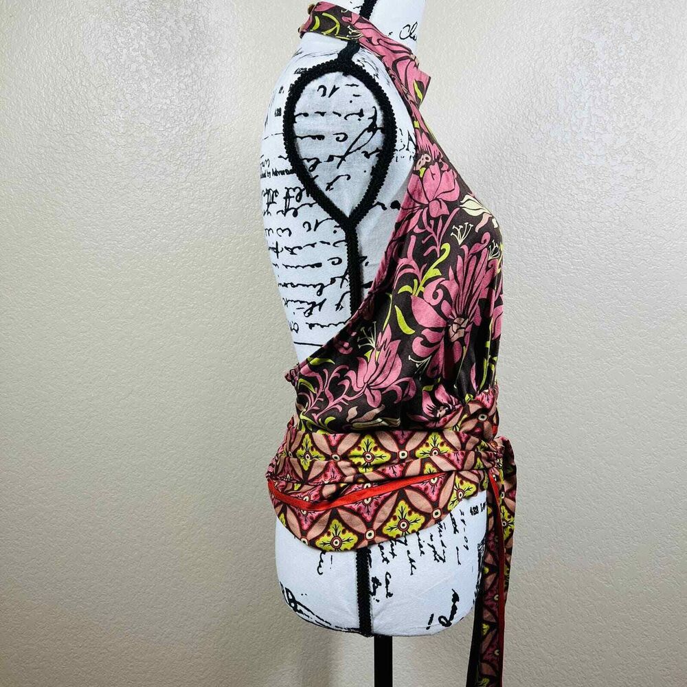 Haute Hippie pink halter top floral mock neck open back size L boho baddie - Picture 3 of 10